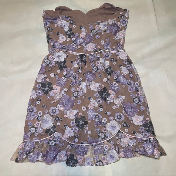 For Love And Lemon- Posy Strapless Mini Dress Size Large Purple Morning Bloom - Picture 5 of 9